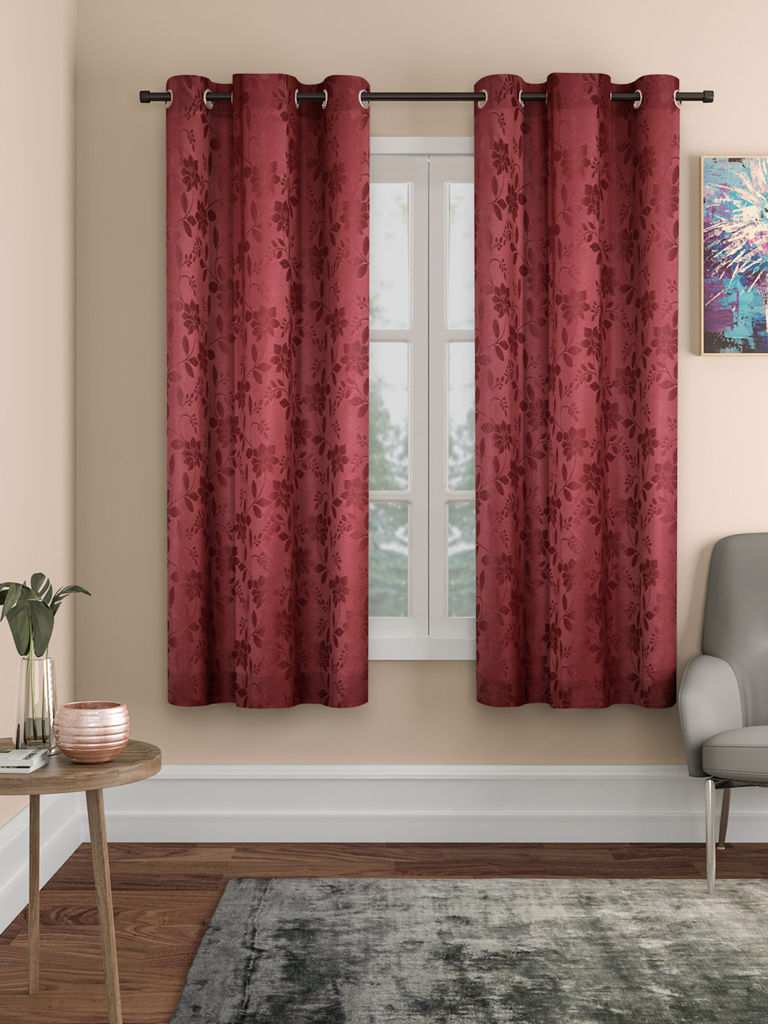 ROSARA HOME Maroon Set of 2 Window Curtains