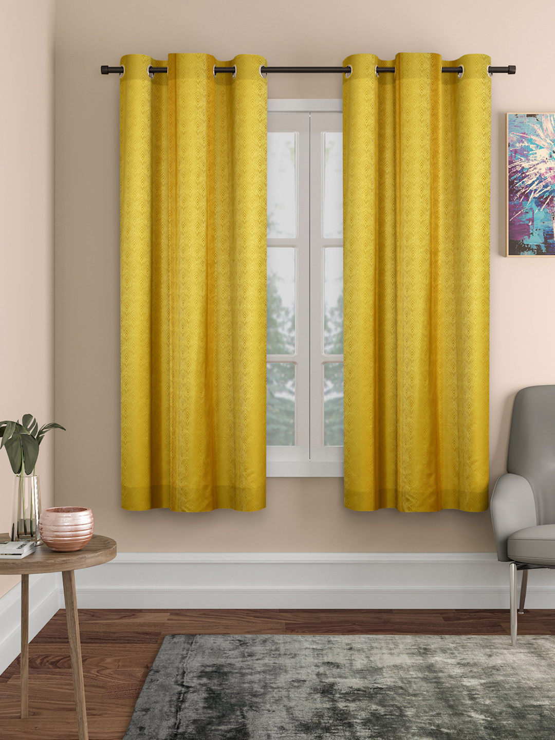 ROSARA HOME Mustard Yellow Set of 2 Window Curtains