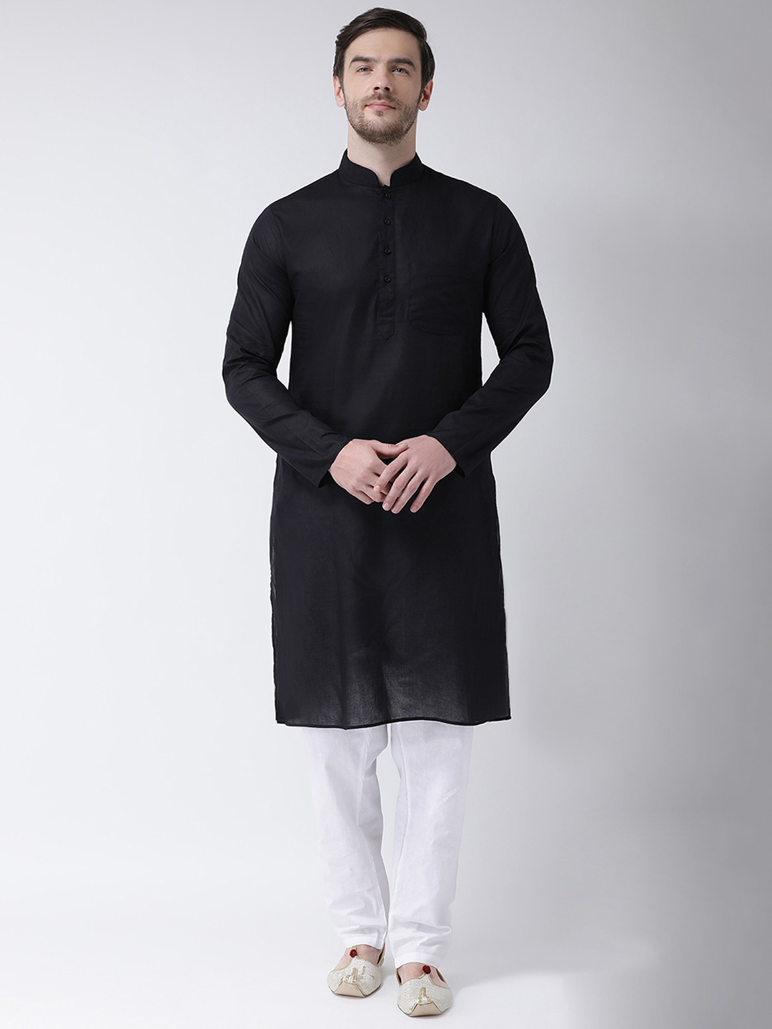 SG LEMAN Men Black & White Solid Kurta with Pyjamas