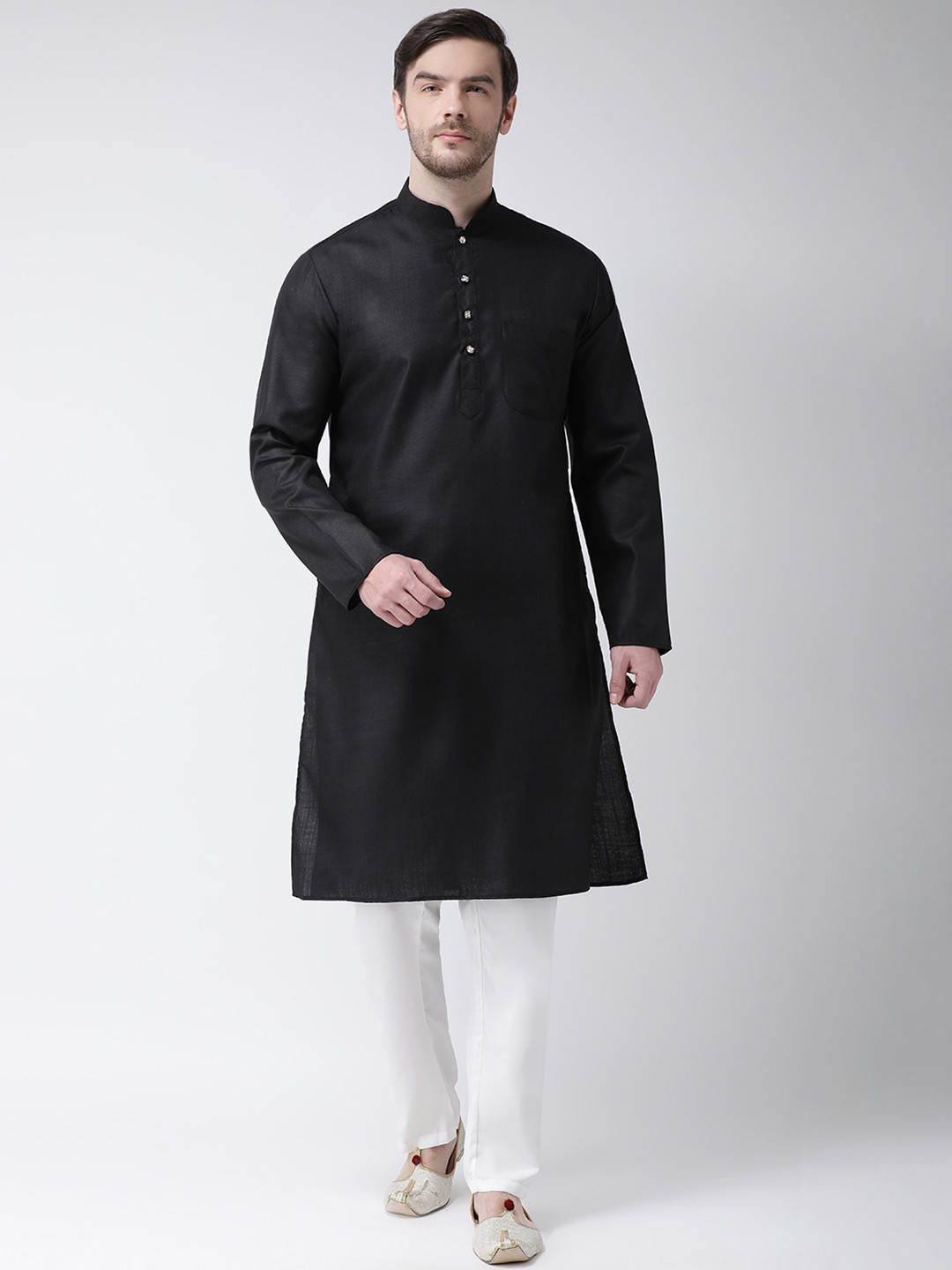 SG LEMAN Men Black & White Solid Kurta with Pyjamas