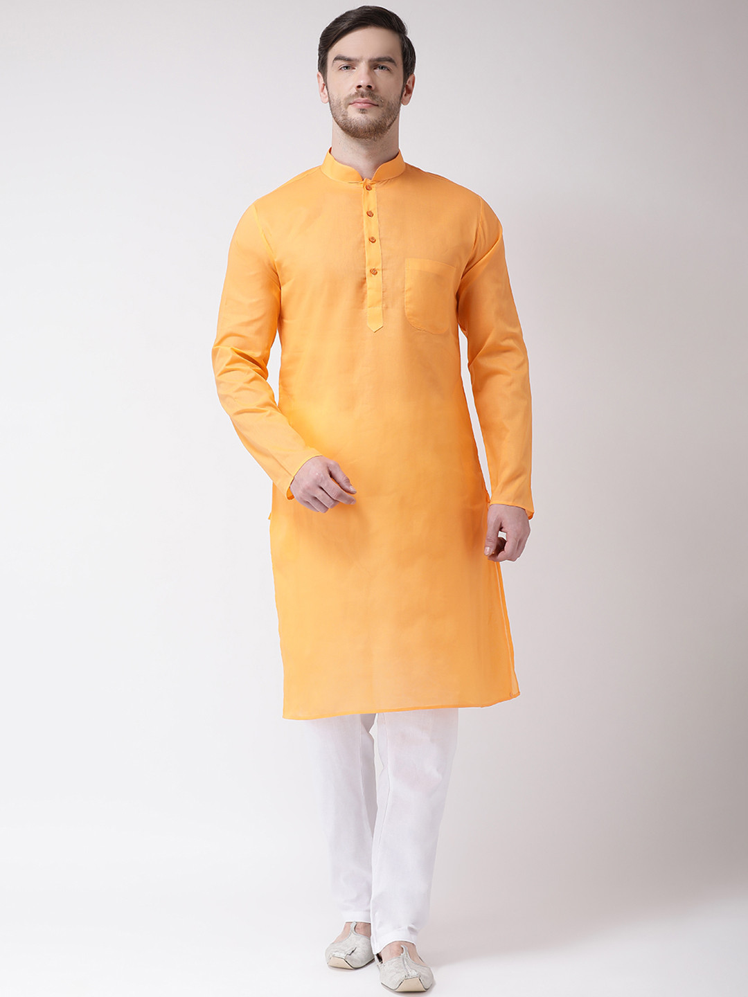 SG LEMAN Men Orange & White Solid Kurta with Pyjamas
