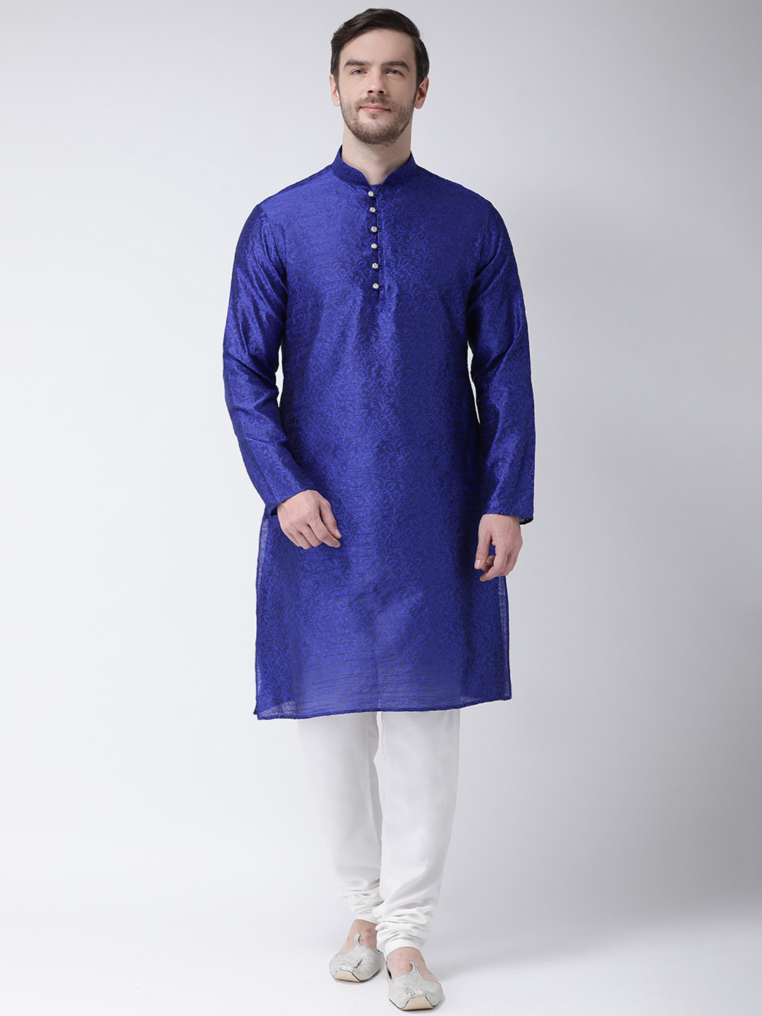 SG LEMAN Men Blue Self Design Kurta with Pyjamas