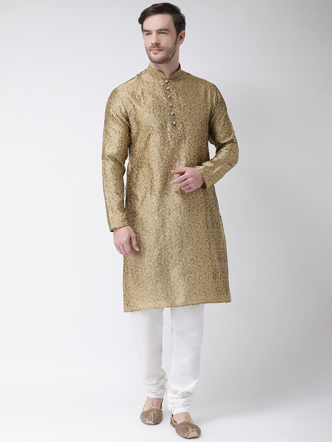 SG LEMAN Men Gold-Toned Self Design Kurta with Pyjamas