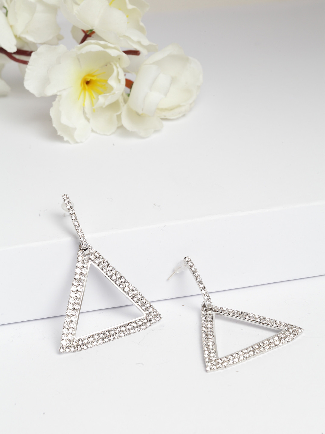 AVANT-GARDE PARIS Silver-Toned Rhodium Plated Triangular Drop Earrings