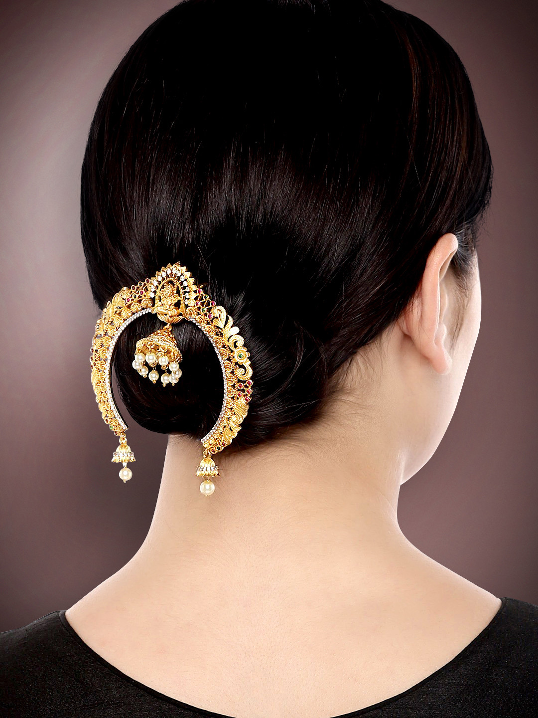Peora Women Gold-Plated Temple Bun Pin Head Jewelry