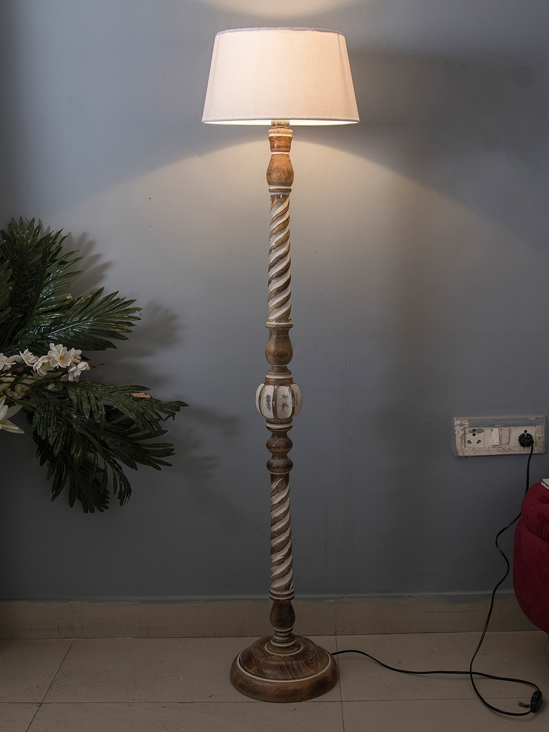 Homesake Beige Solid Handcrafted Wooden Club Lamp