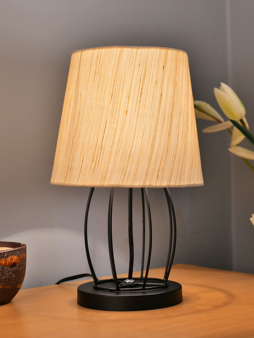 Homesake Black Printed Handcrafted Wire Cage Table Lamp