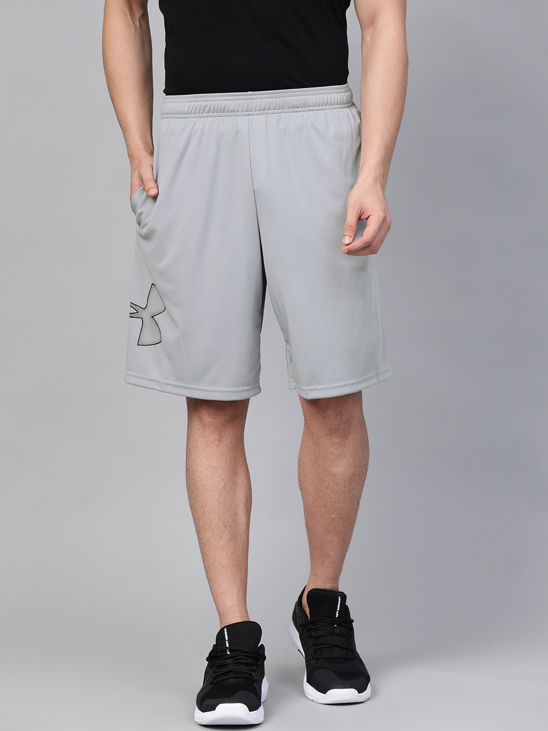 UNDER ARMOUR Men Grey Solid Tech Graphic Training Shorts