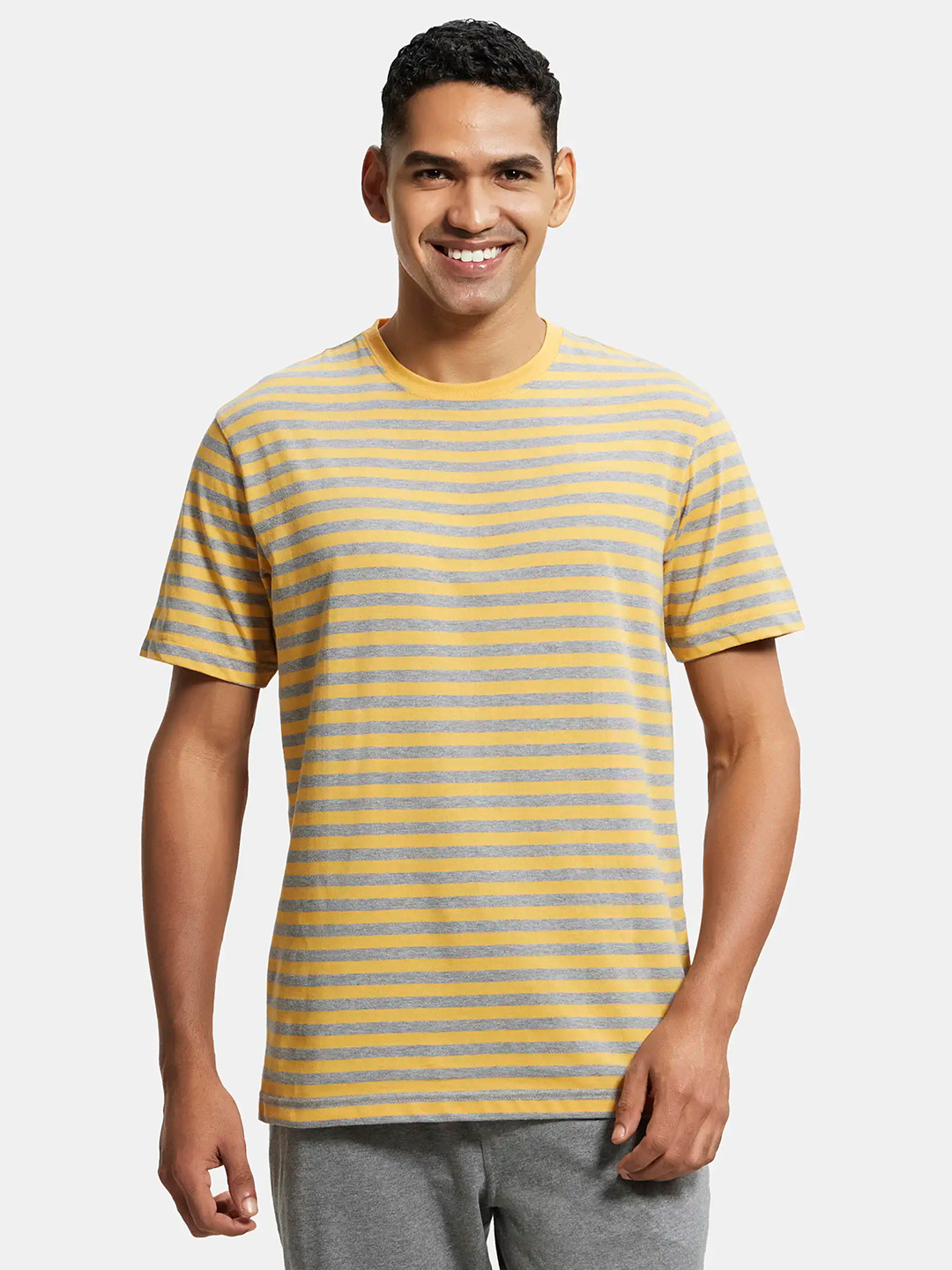 Jockey Men Orange & Grey Melange Striped T-shirt