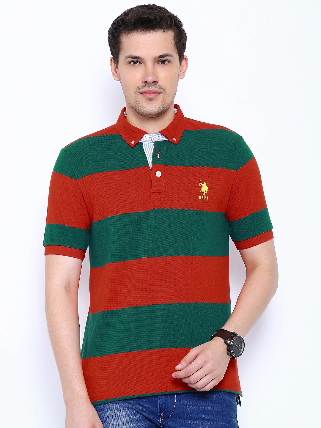 Buy U.S. Polo Assn. Red Green Polo Pure Cotton T Shirt - Tshirts for Men 1142110 | Myntra