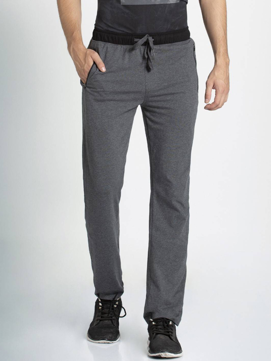 Jockey Men Charcoal Grey Solid Regular Fit Track Pants