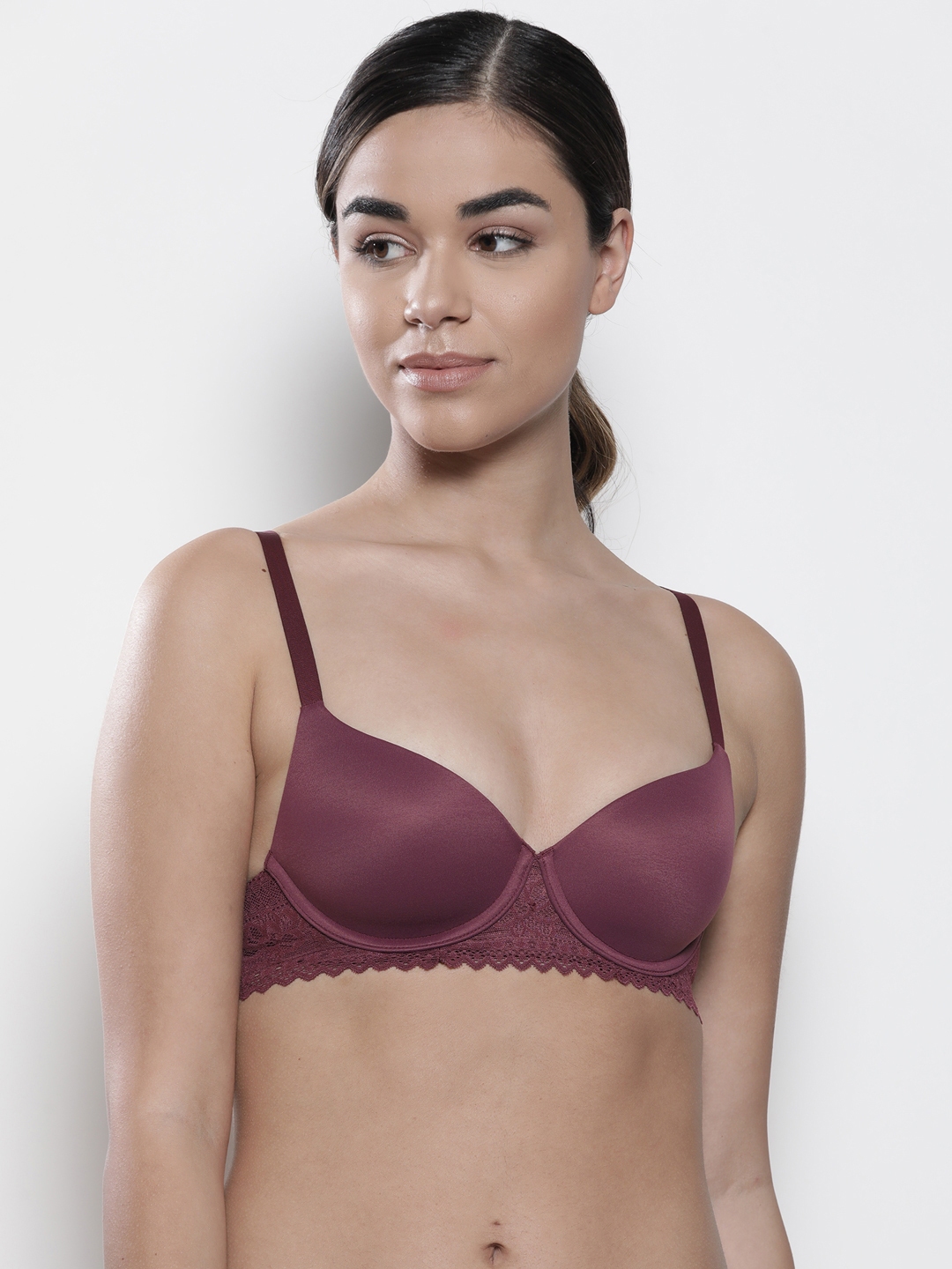 Women Solid Light Padded Bra, Maroon