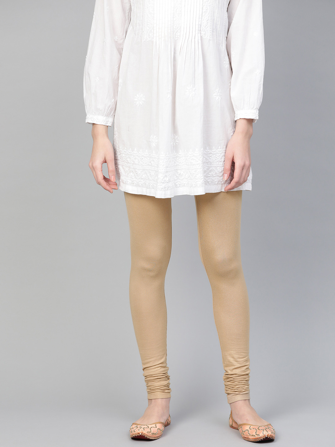 W Women Golden Shimmer Effect Churidar Leggings