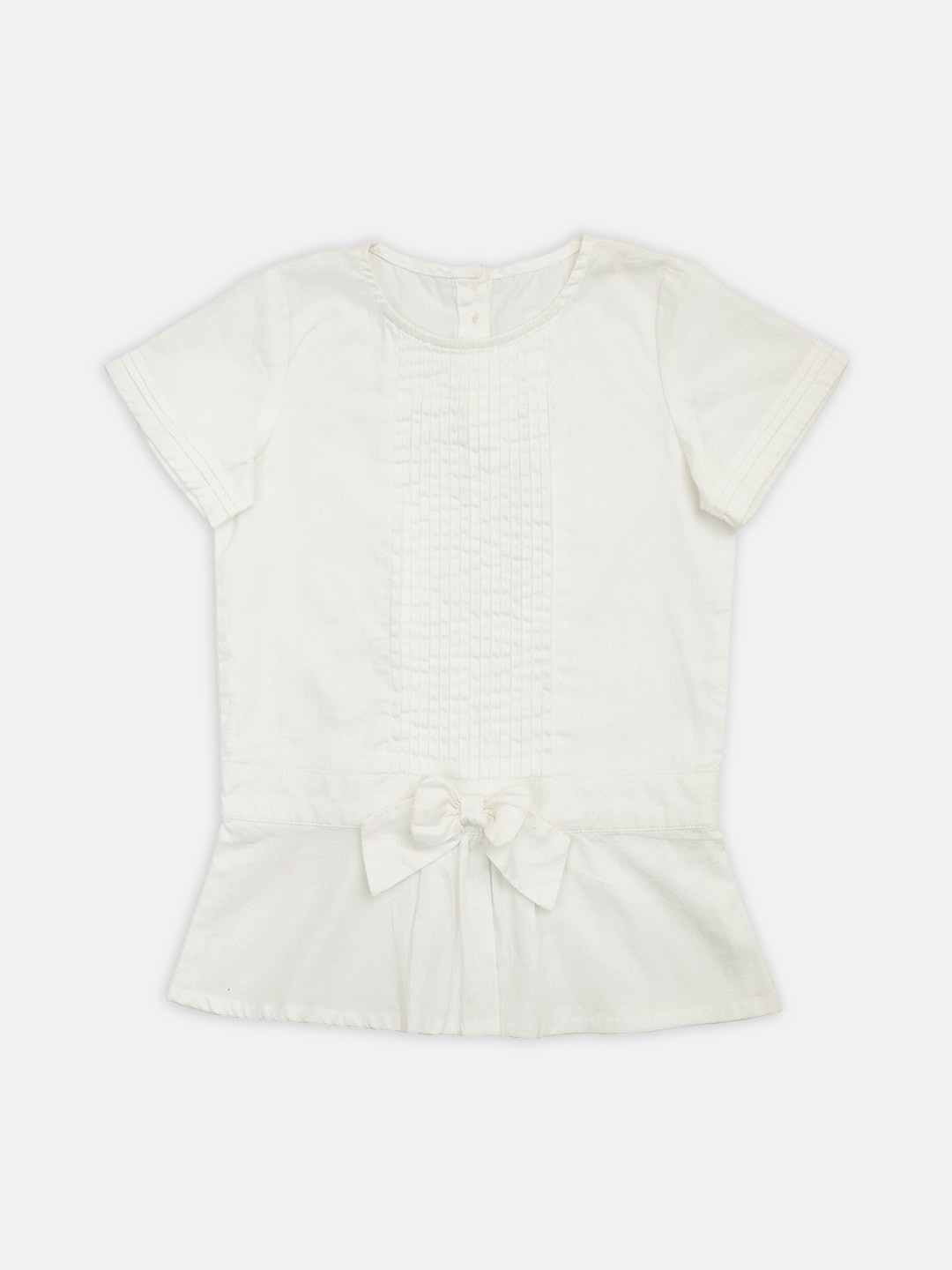 Softsens Girls White Accordian Organic Cotton Pleat Top
