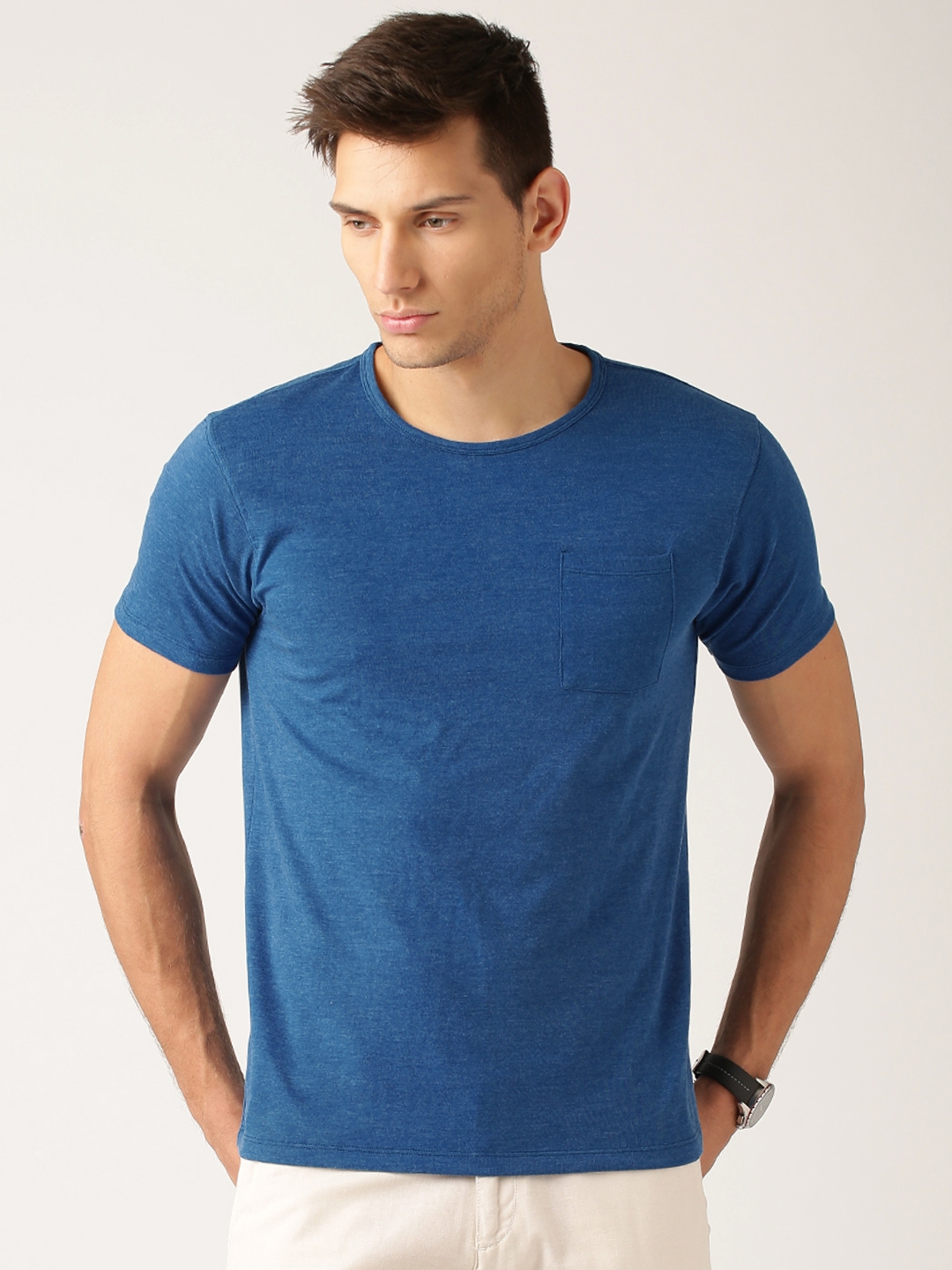 Buy ETHER Men Blue Slim Fit Solid Round Neck T Shirt -  - Apparel for Men
