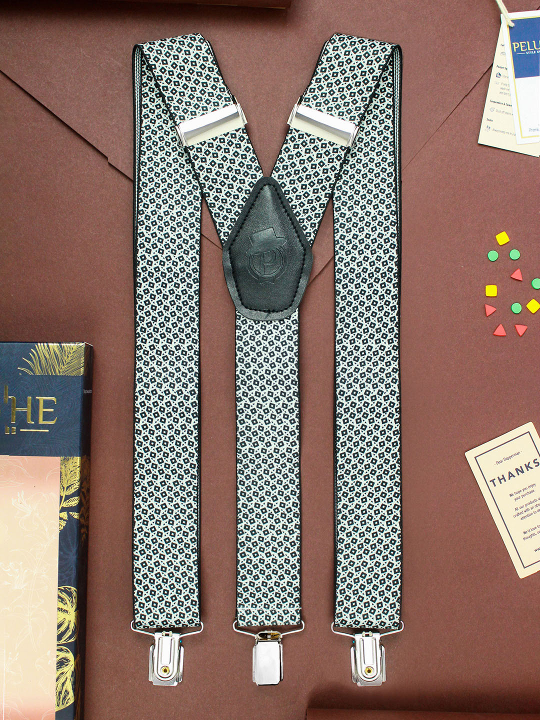 PELUCHE Men White & Black Patterned Chuckles Suspenders