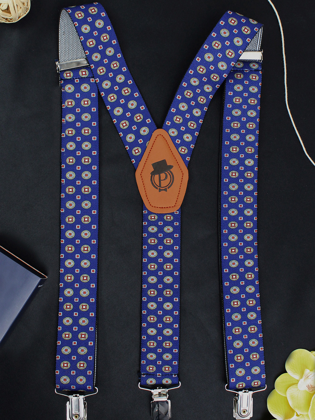 PELUCHE Men Blue & Brown Patterned Funky Style Suspenders