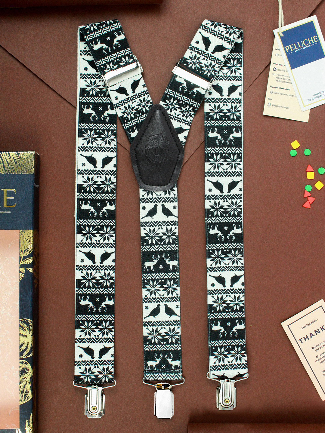 PELUCHE Men Black & White Patterned Fauna Suspenders