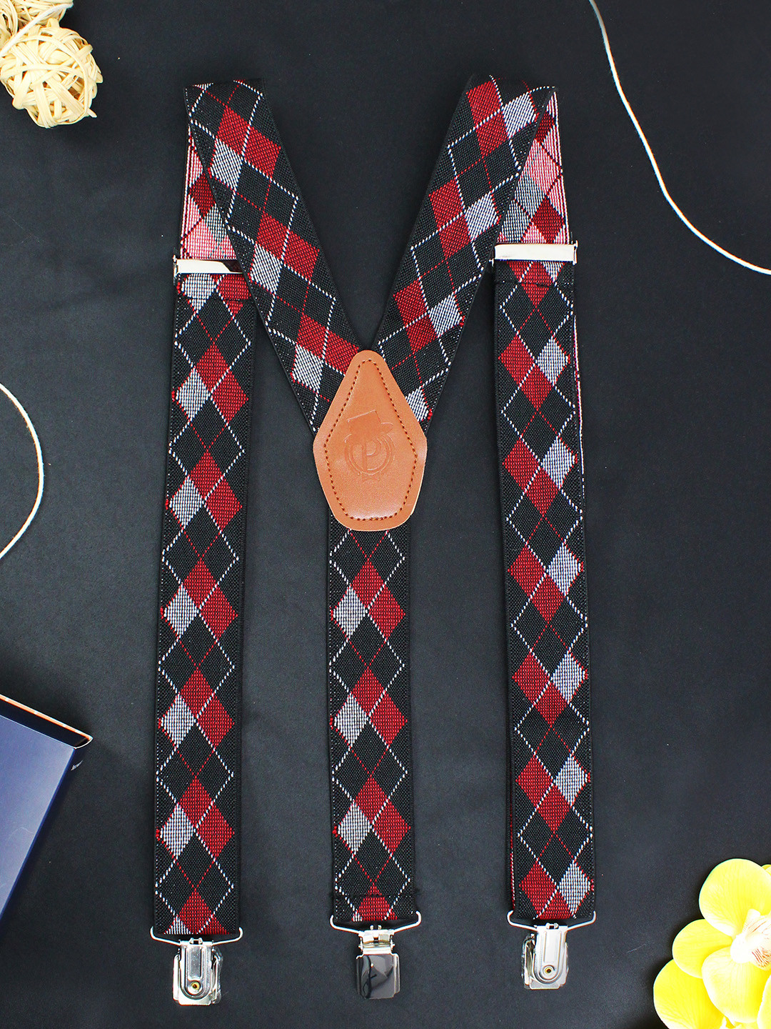 PELUCHE Men Black & Red Patterned Upside Funk Suspenders