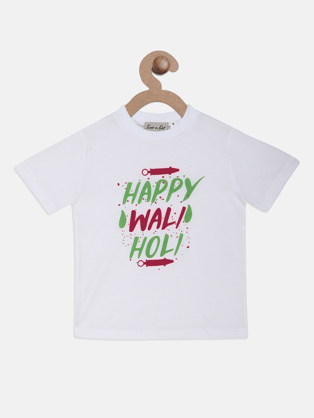 BownBee Kids White Printed Round Neck T-shirt