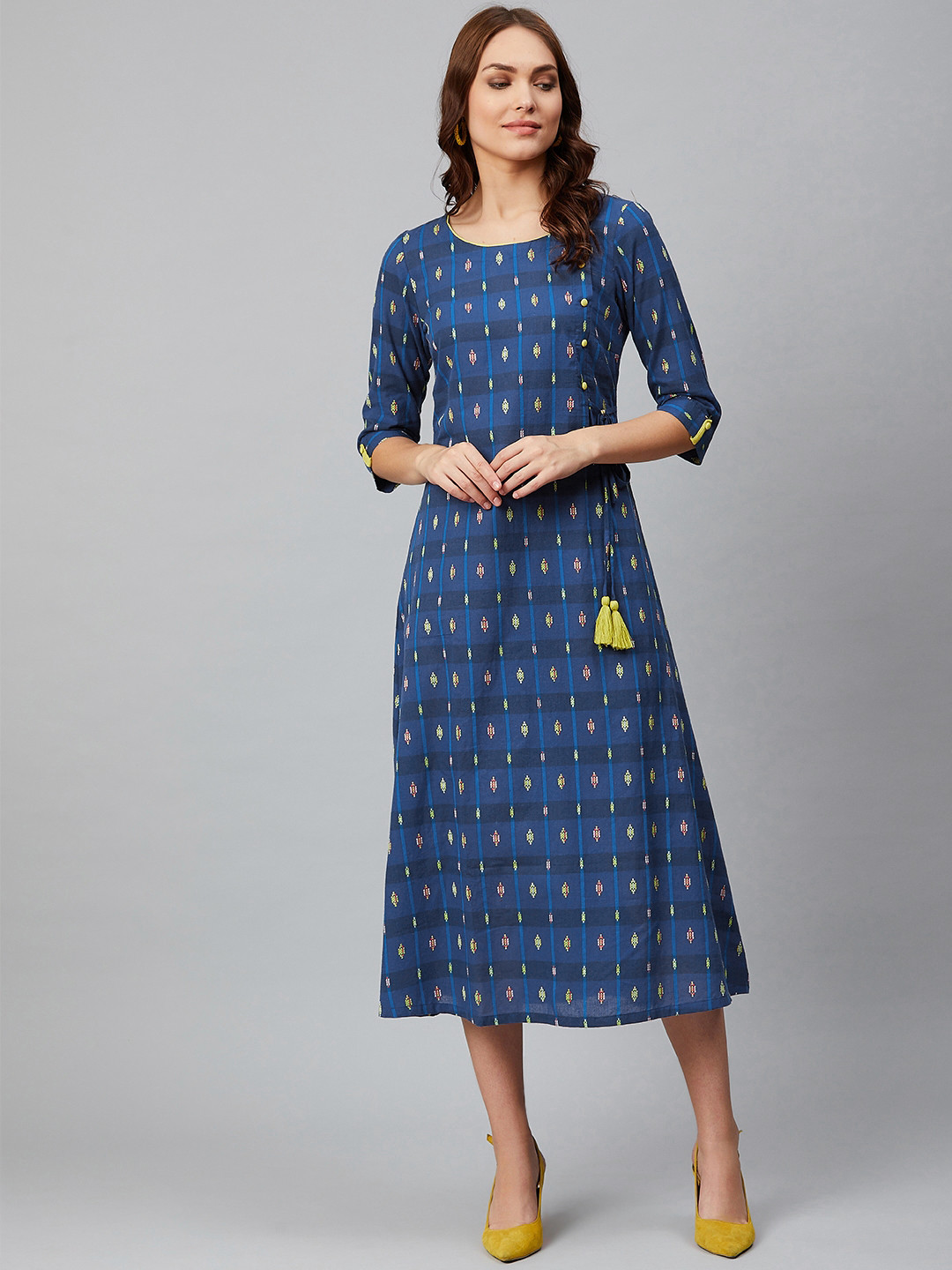 AURELIA Women Yarn-Dyed Angrakha Cotton Dress