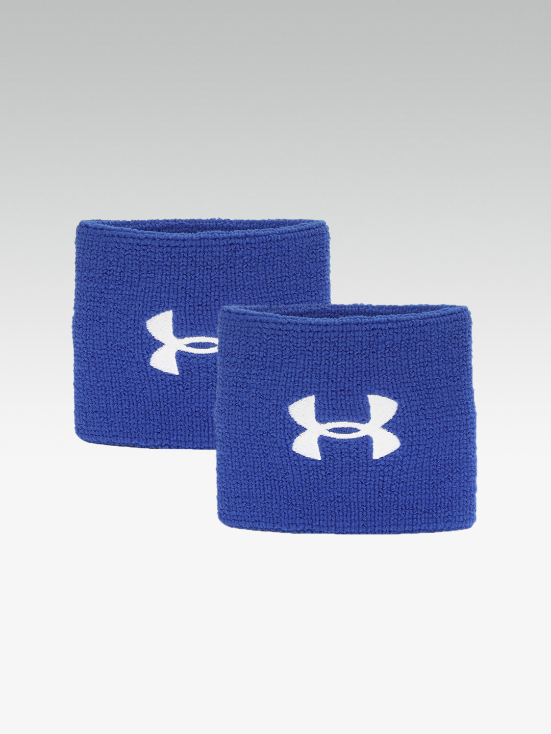 UNDER ARMOUR Men Set of 2 Blue Solid Performance Wristbands with Embroidered Detail