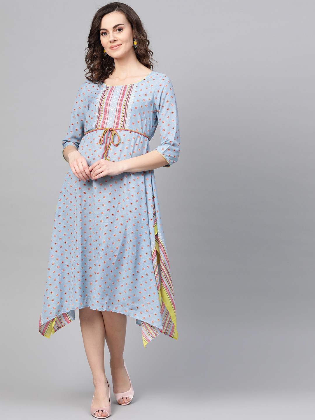 AURELIA Women Blue & Red Printed A-Line Dress