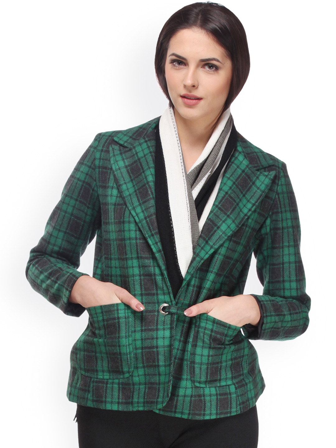 checked green coat