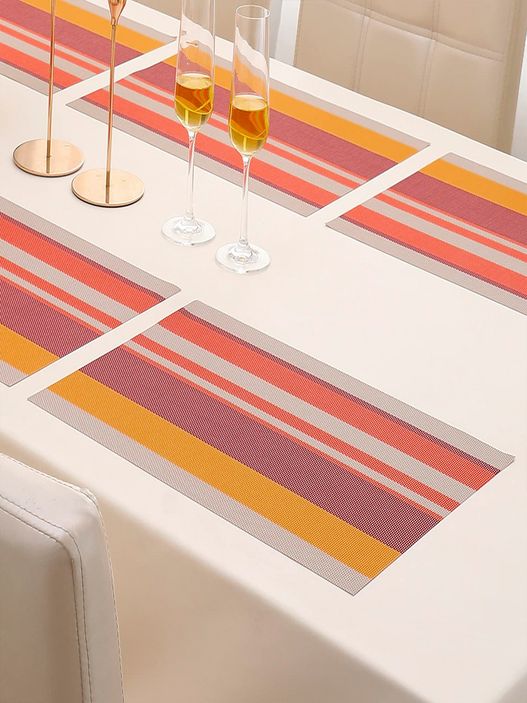 HOKIPO Set of 6 Yellow & Red Striped Heat Resistant Dinner Table Mats