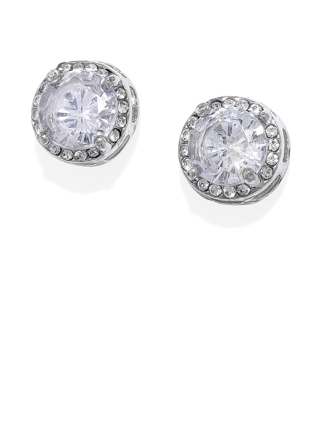 OOMPH Silver-Plated Handcrafted Cubic Zirconia Solitaire Studded Circular Studs