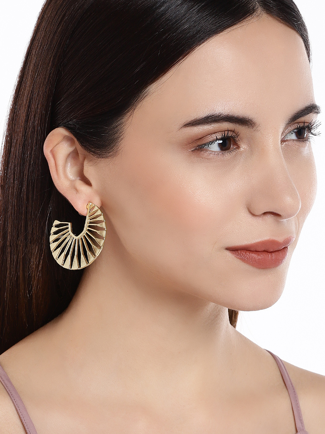 OOMPH Gold-Toned Crescent Shaped Half Hoop Earrings