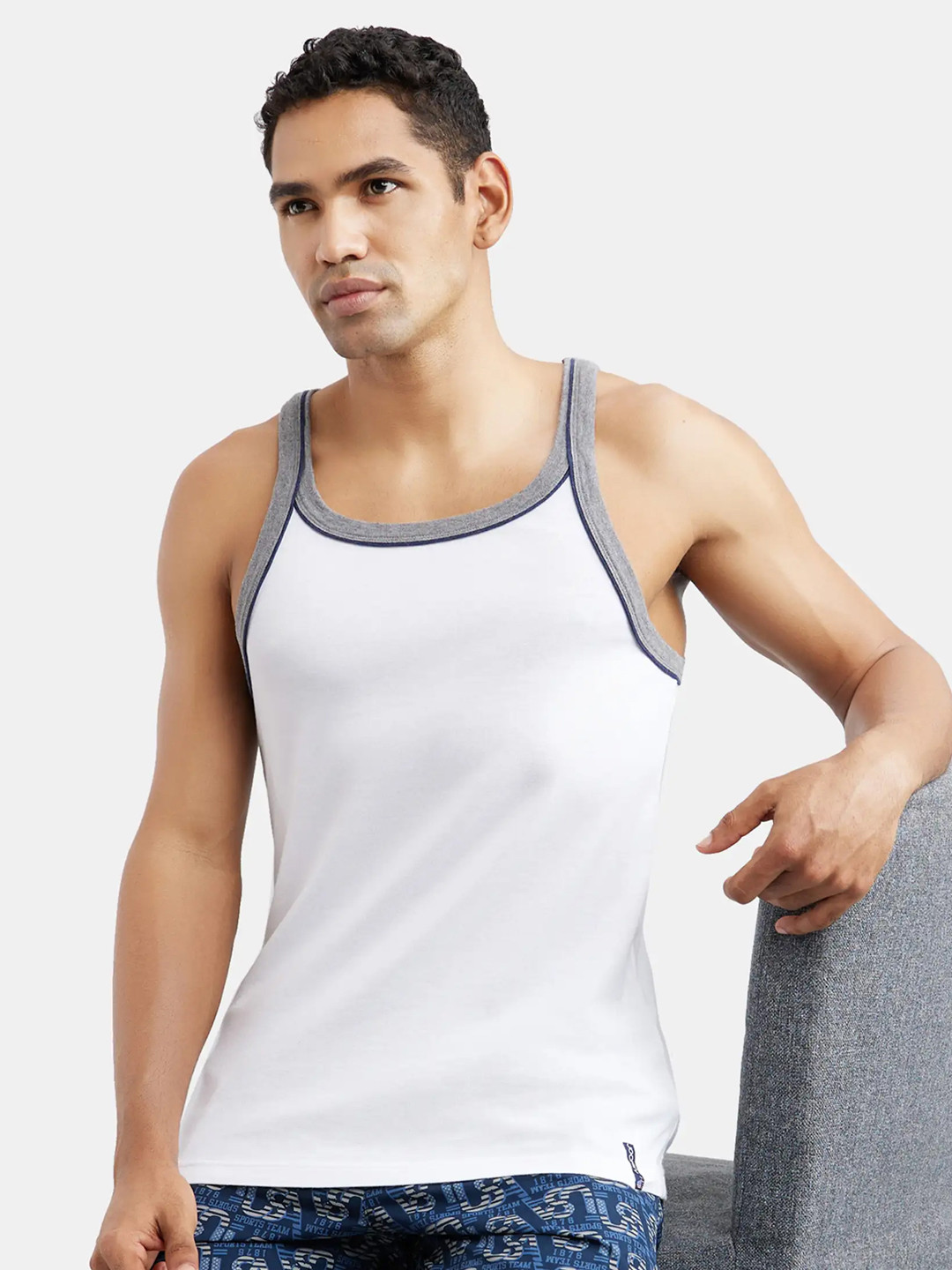 Jockey Combed Cotton Rib Square Neck Gym Vest with Graphic Print-US54