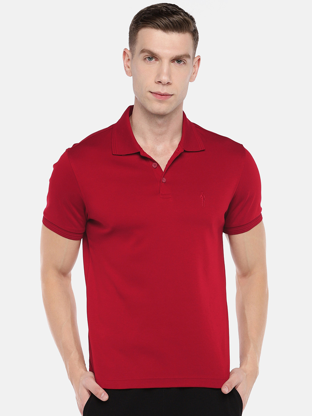 Jockey Men Red Solid Polo Collar T-shirt