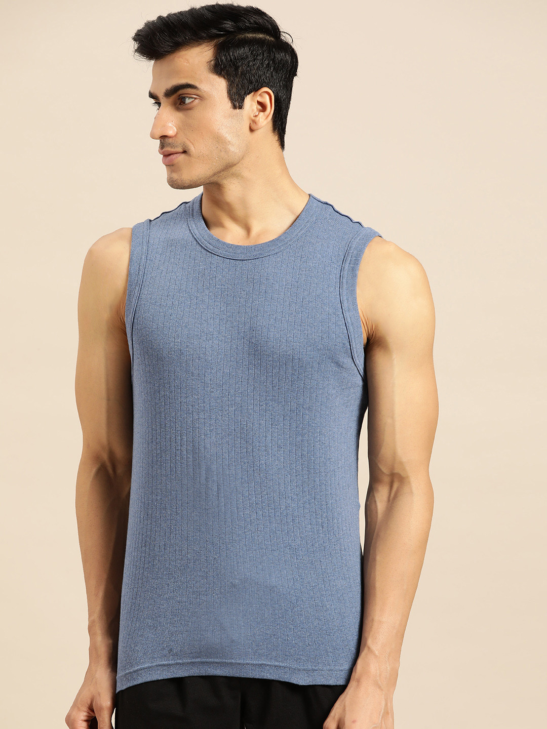 Jockey Men Blue Self Striped Innerwear Vest