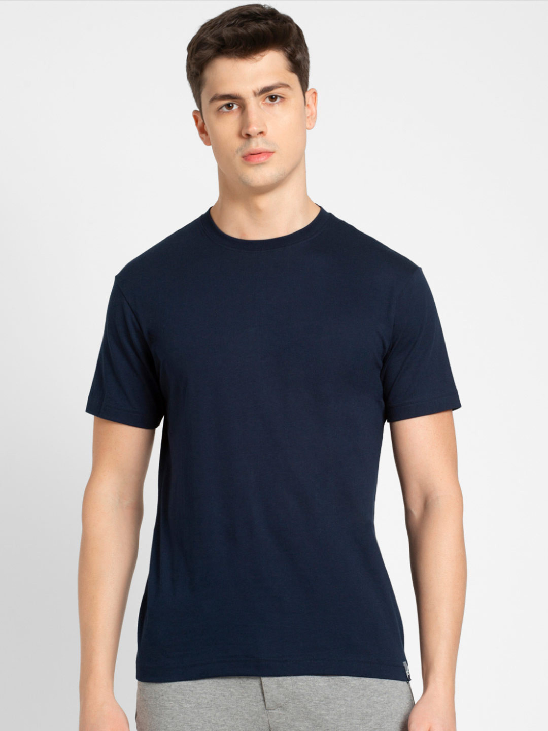 Jockey Men Navy Blue Solid Comfort Fit Round Neck Sports Regular Fit T-shirt