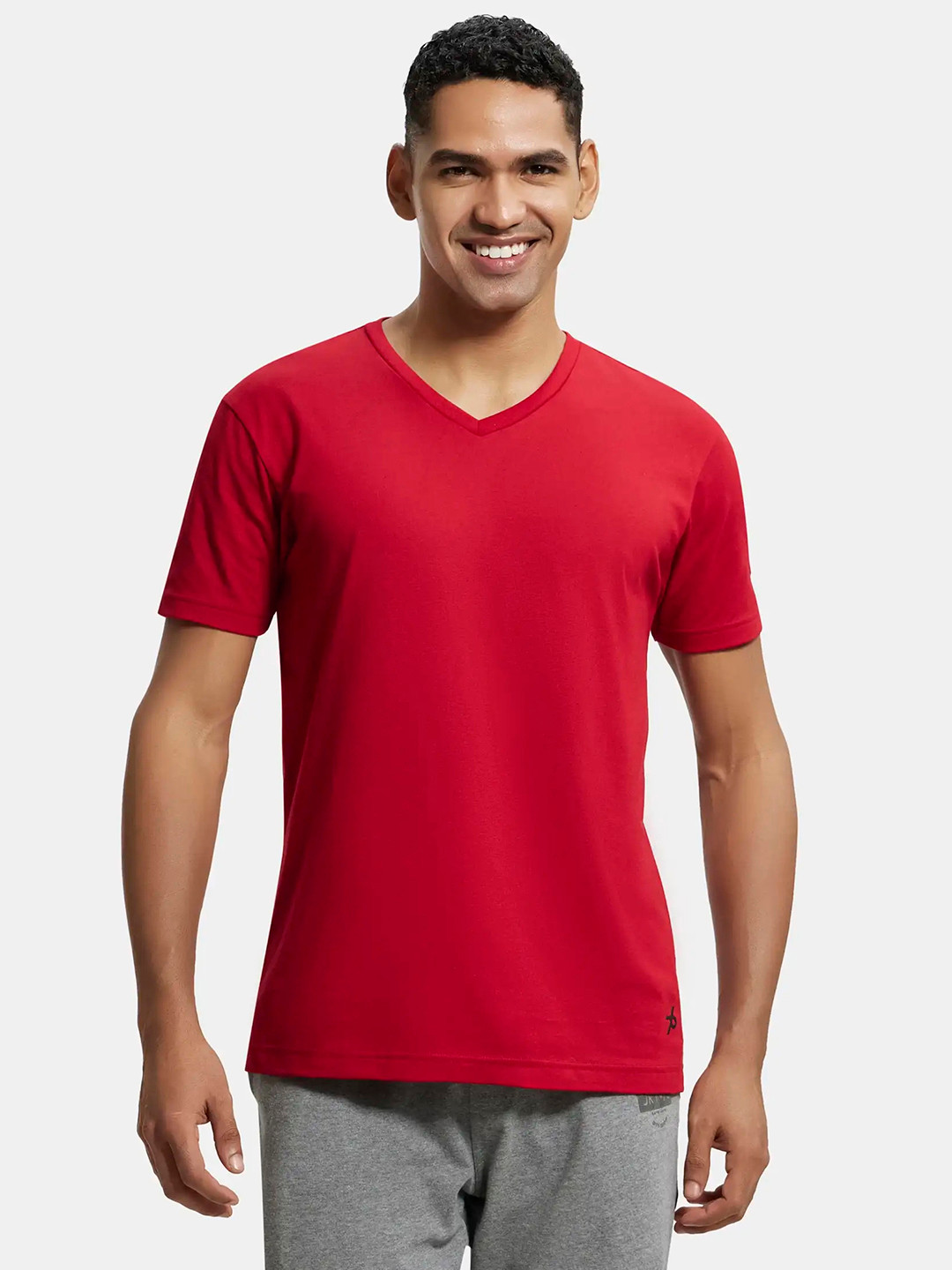 Jockey Super Combed Cotton Rich Solid V Neck Half Sleeve T-shirt -2726
