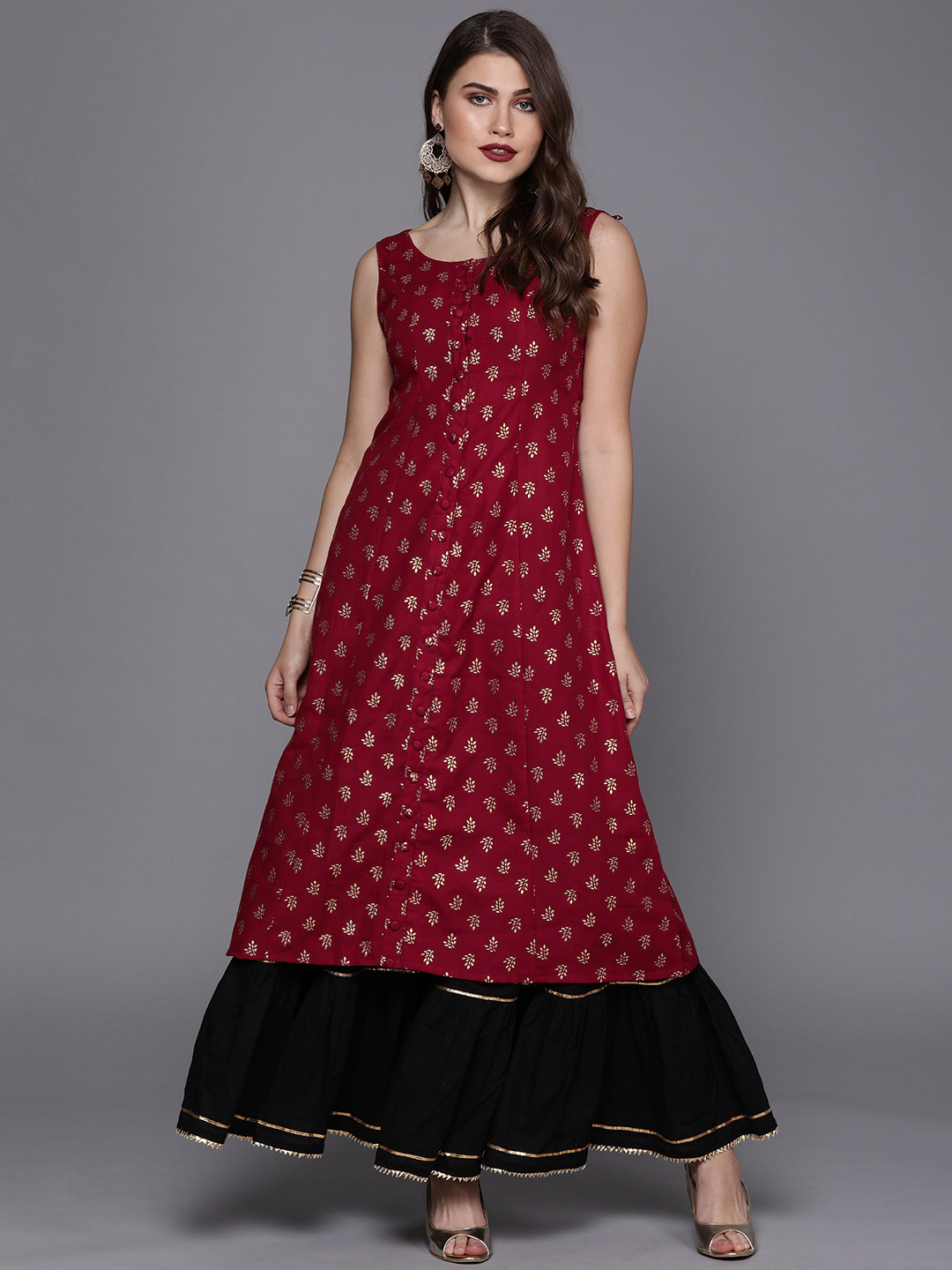 Ethnovog Women Maroon Printed Made To Measure A-Line Kurta
