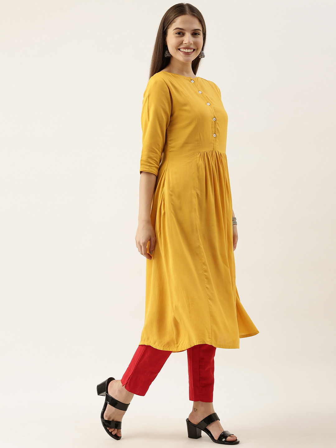 Ethnovog Women Mustard Yellow Solid Made To Measure A-Line Kurta