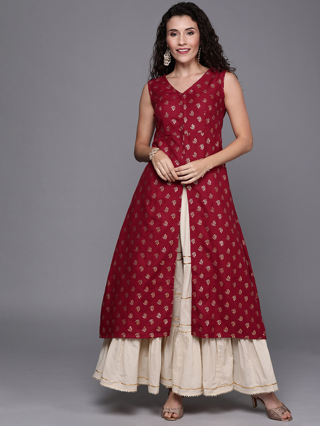 Ethnovog Women Maroon Printed Made To Measure A-Line Kurta