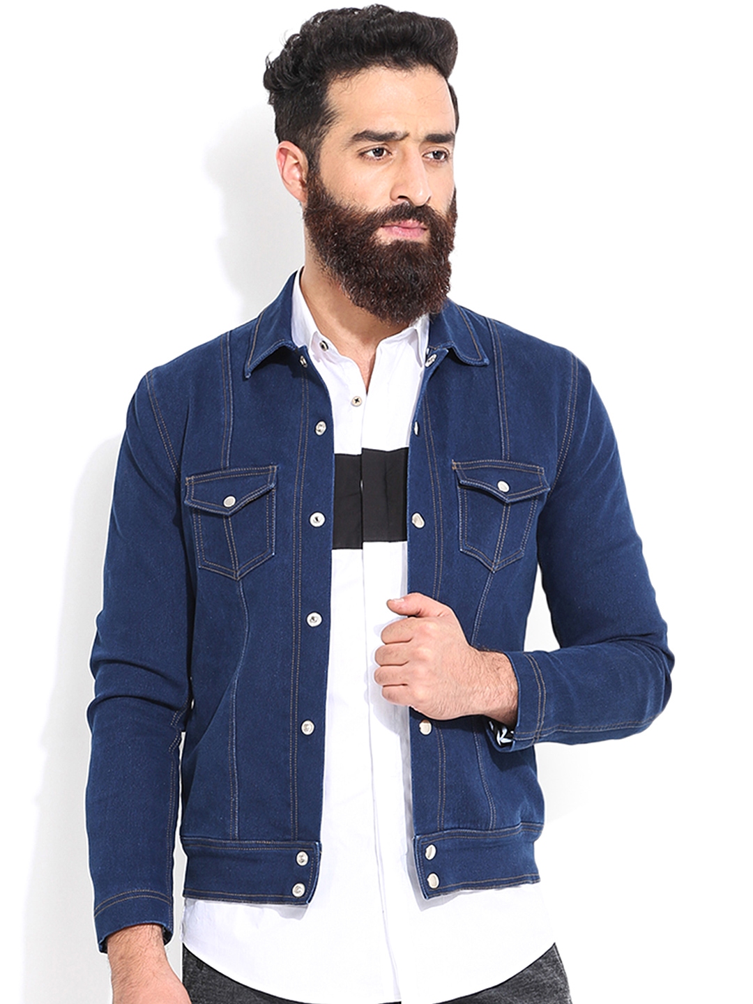 dress with denim jacket myntra