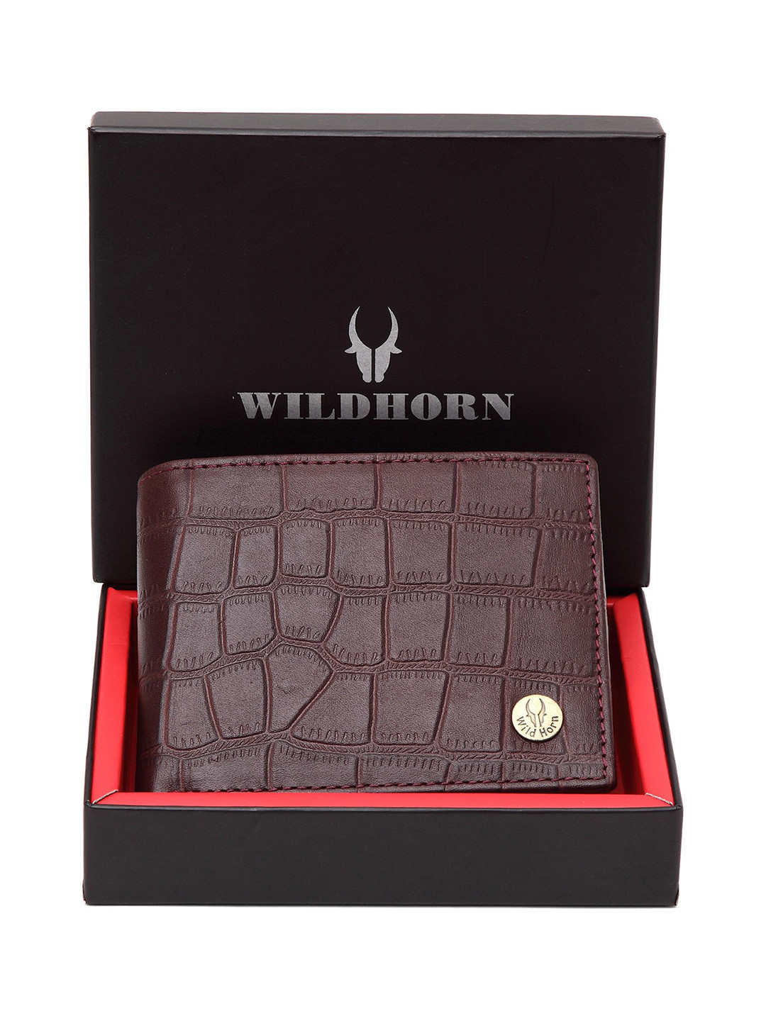 WildHorn Men Maroon Textured Two Fold Leather Wallet