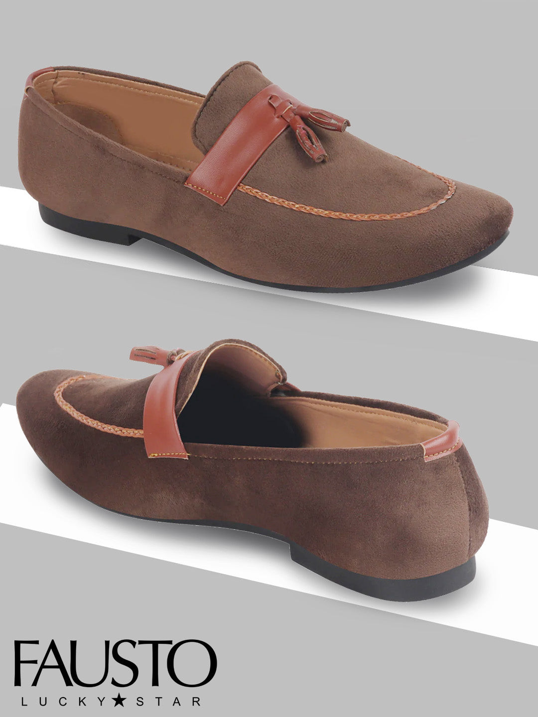 FAUSTO Men Brown Solid Velvet Loafers