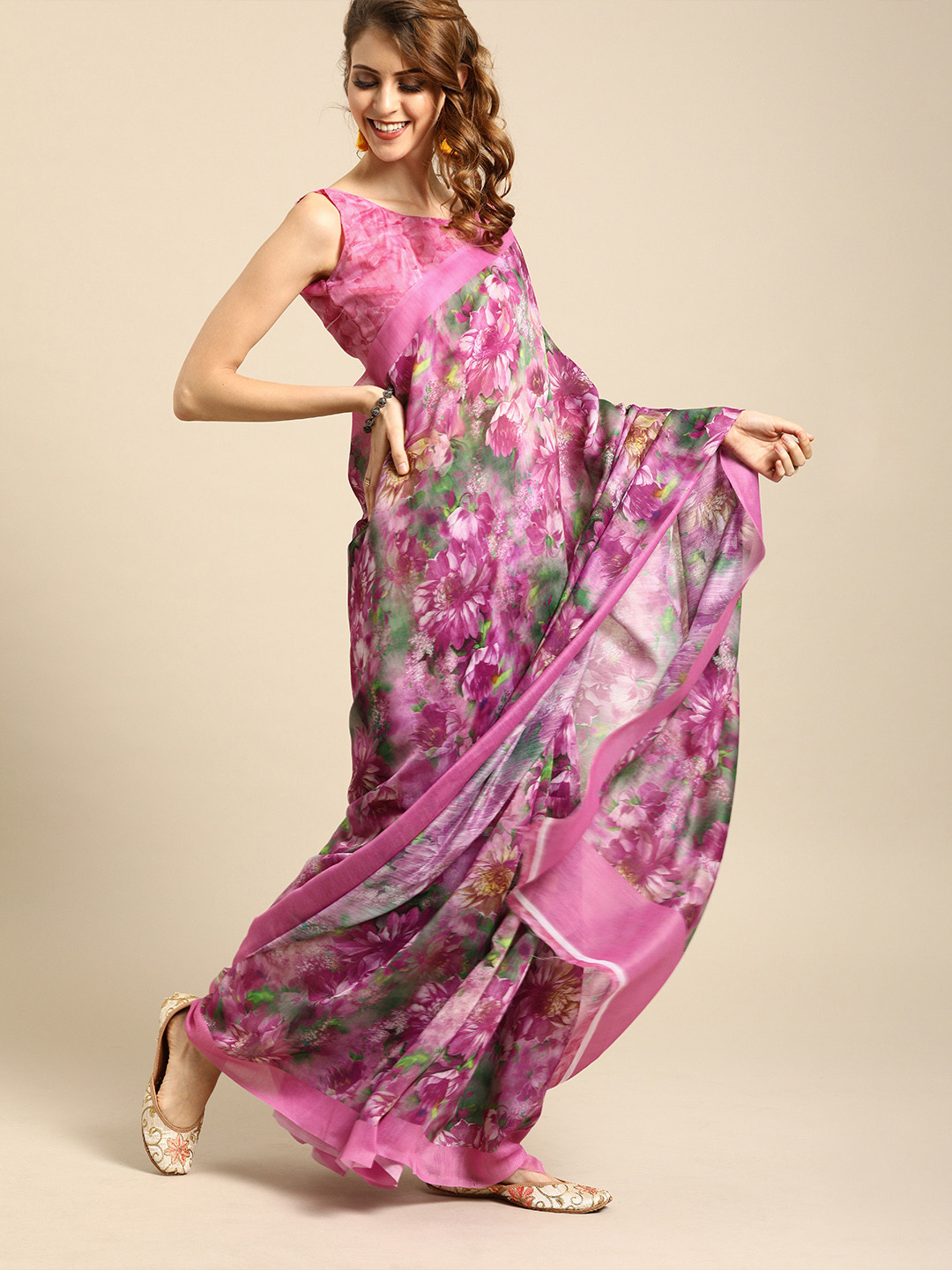 Saree mall Purple & Green Art Silk Printed Saree