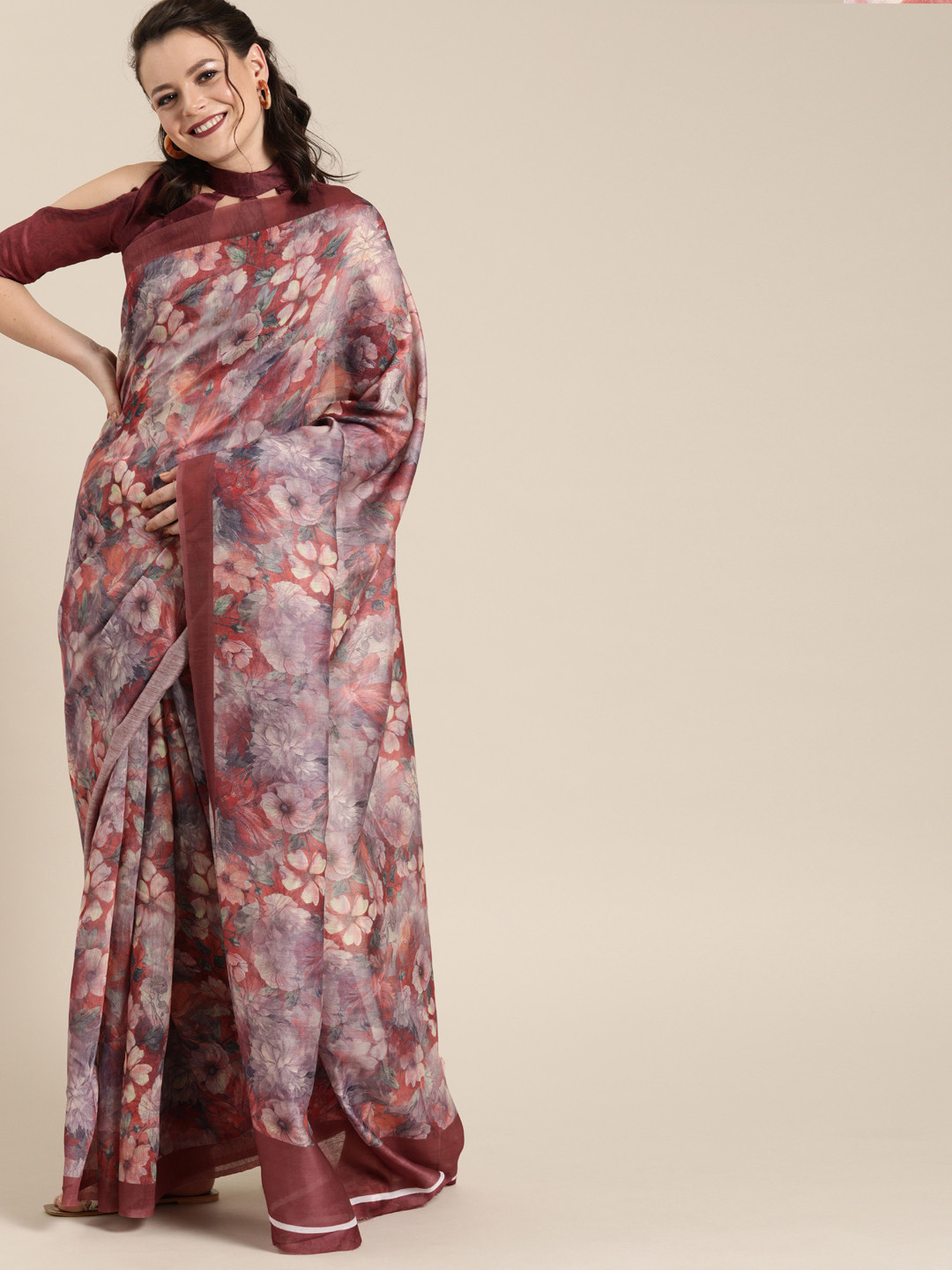 Saree mall Brown Printed Art Silk Saree