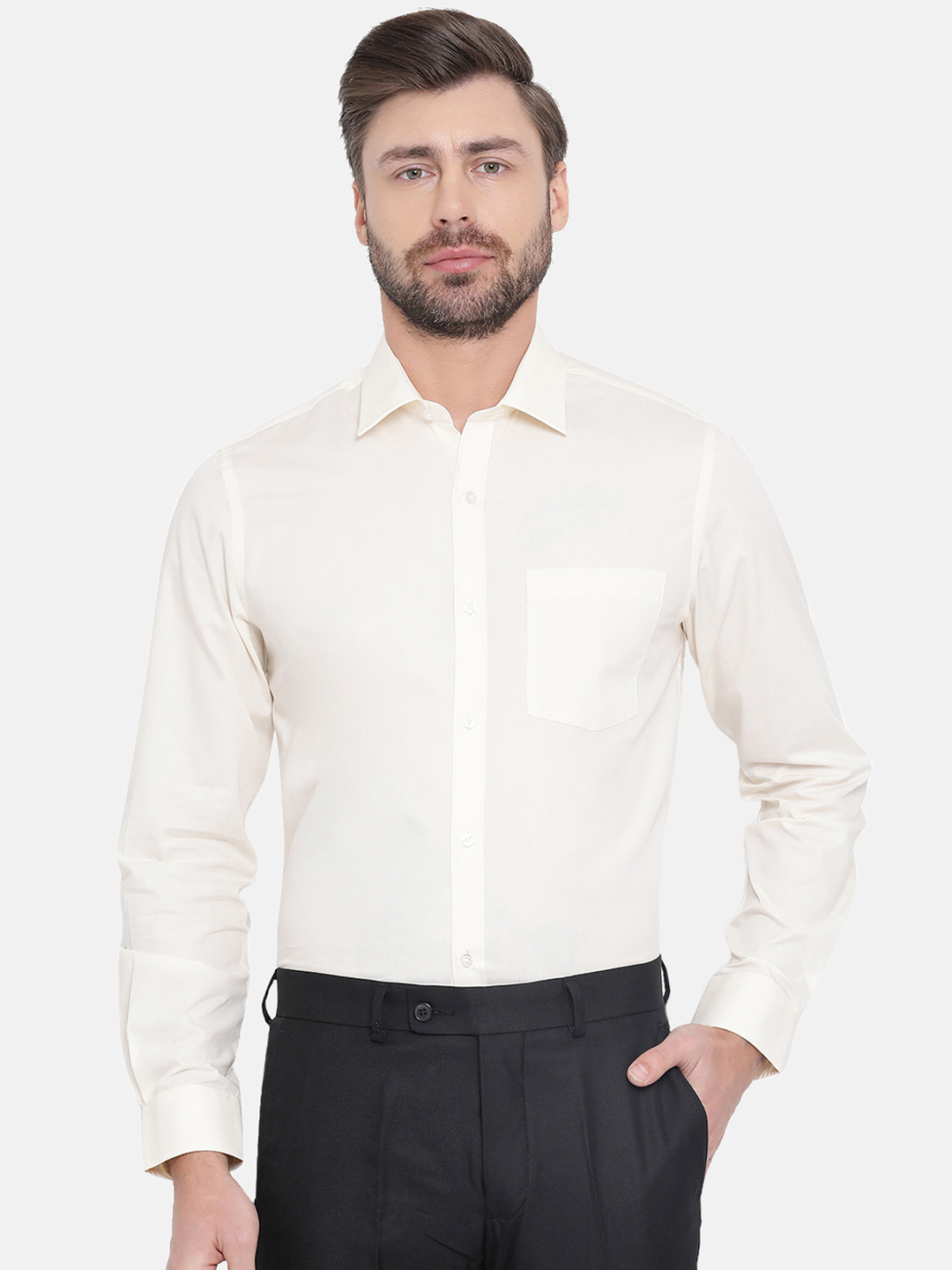 Turtle Men Cream-Coloured Smart Slim Fit Solid Formal Shirt