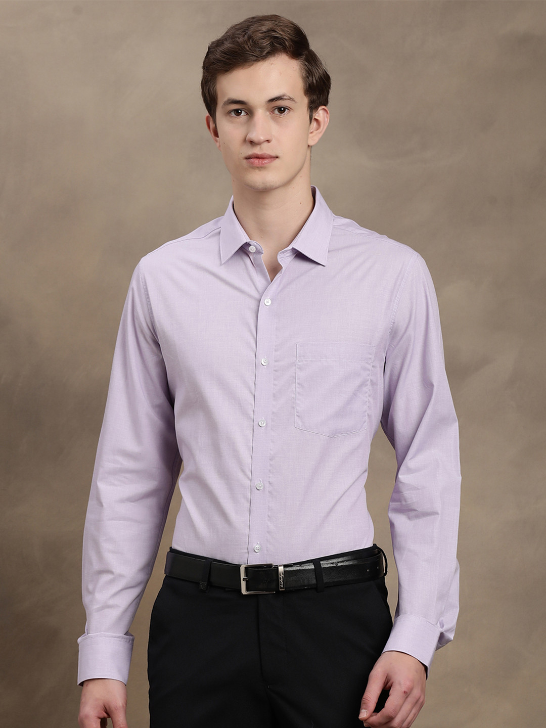 Turtle Men Purple Smart Slim Fit Solid Formal Shirt