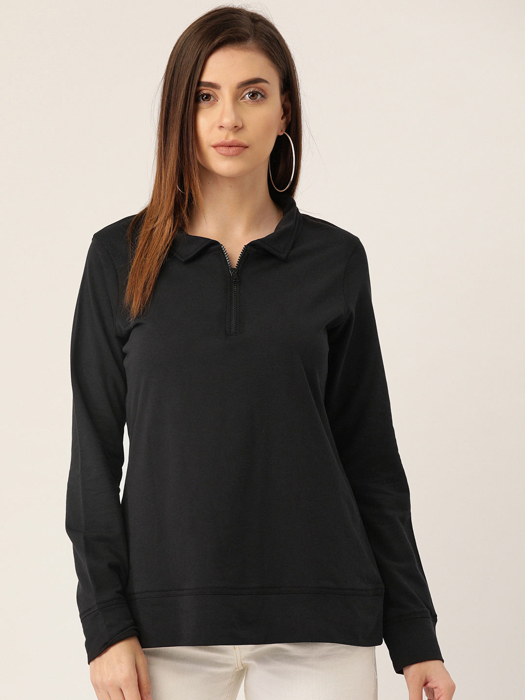 Rute Women Black Solid Polo Collar T-shirt