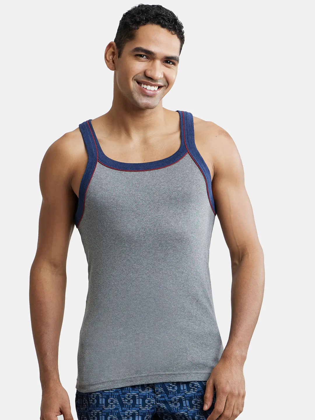 Jockey Combed Cotton Rib Square Neck Gym Vest with Graphic Print-US54