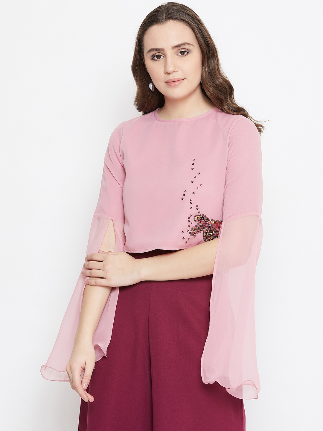 Bitterlime Women Peach-Coloured Solid Crop Top