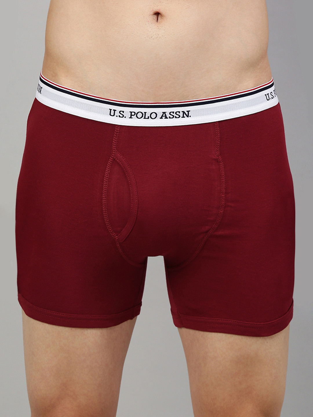 U.S. Polo Assn. Men Maroon Solid Pure Cotton Trunks I667-006-P1-XL